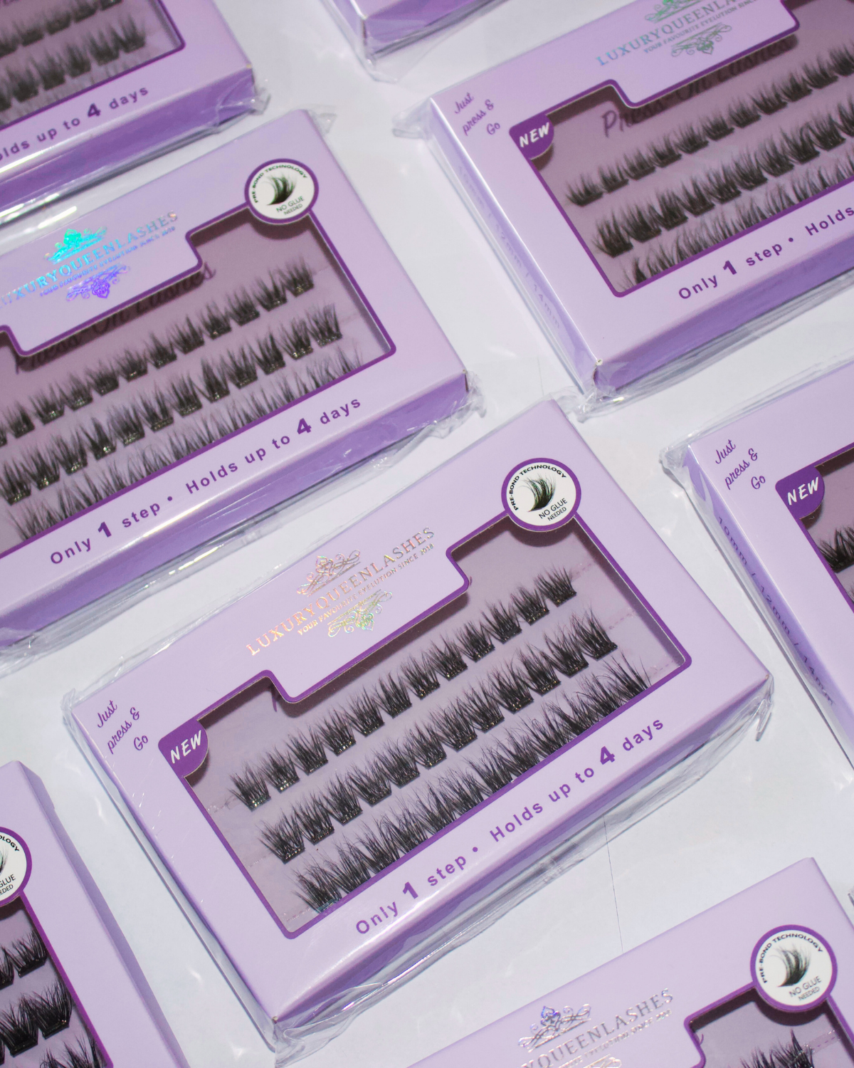 LuxuryQueenLashes press-on cluster lashes with 36 lash clusters for easy at-home lash application