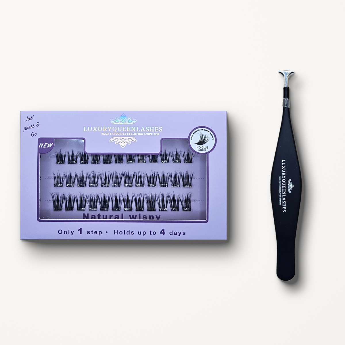 Beginner Test Kit Natural Wispy met press-on lash applicator – voorgelijmde cluster lashes LuxuryQueenLashes