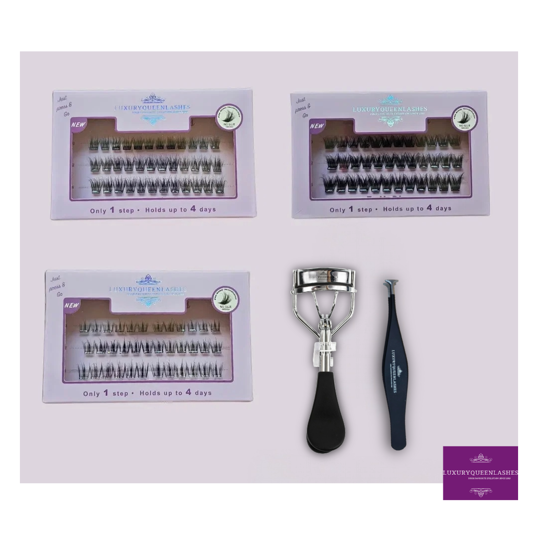 Queen Full Kit | 3x Press-On Lashes + Tweezer + Wimperkruller