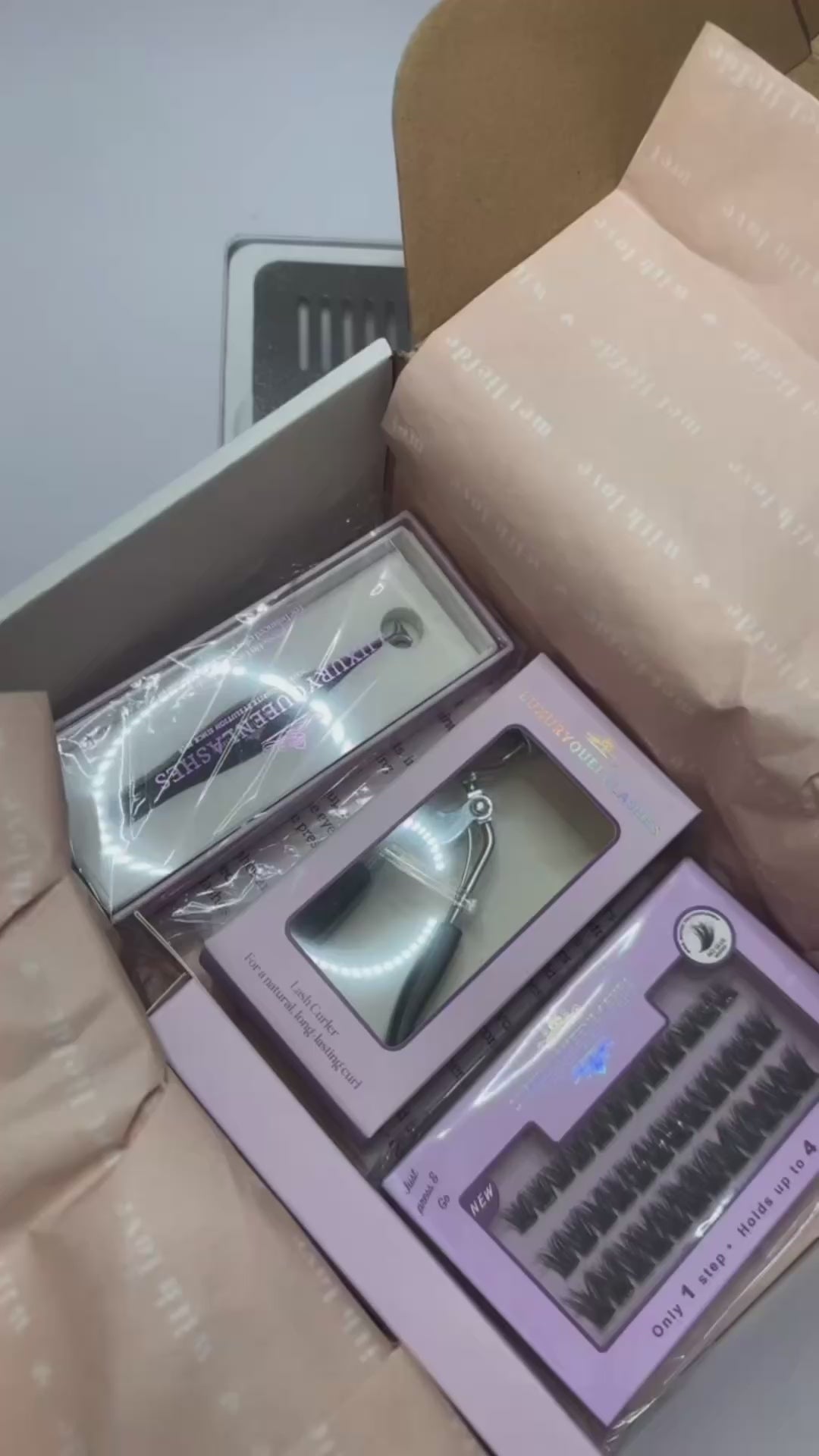 nepwimpers uitpakken, unboxing en hoe je full glam voorgelijmde cluster wimpers gebruikt
